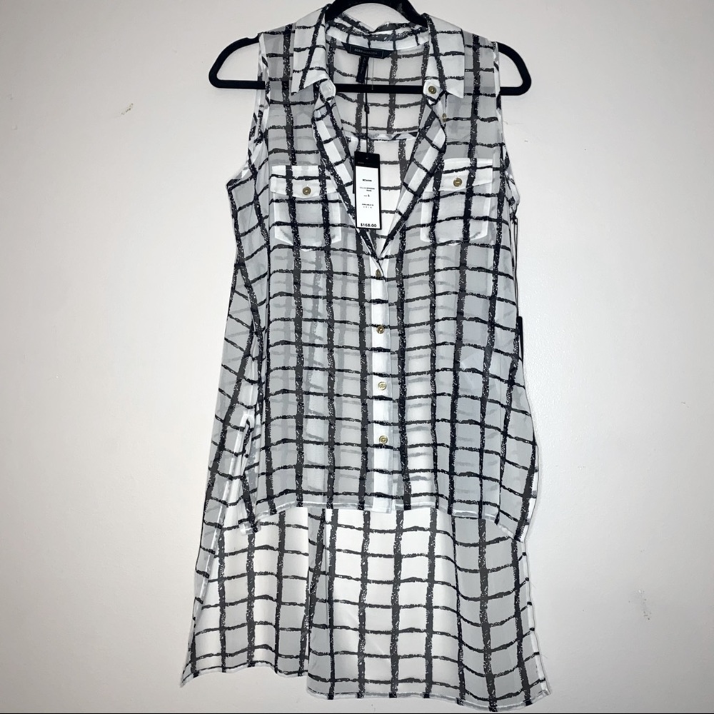 BCBGMaxAzria Black and White Checkered Blouse NWT